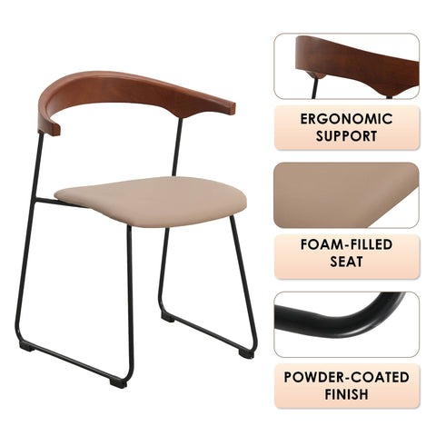 Lyra Leather Dining Chair with a Beech Wood Curved Back and Iron Legs