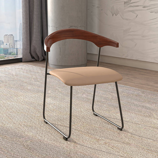 Lyra Leather Dining Chair with a Beech Wood Curved Back and Iron Legs