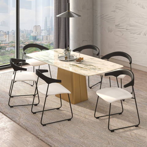 Lyra Dining Chair Upholstered Leather with Iron Legs, Set of 4