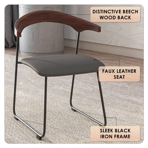 Lyra Dining Chair Upholstered Leather with Iron Legs, Set of 4