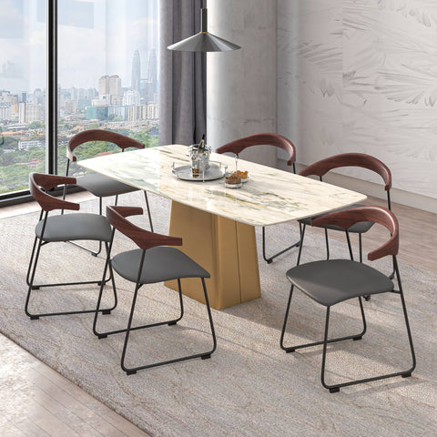 Lyra Dining Chair Upholstered Leather with Iron Legs, Set of 4