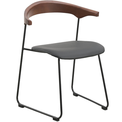 Lyra Leather Dining Chair with a Beech Wood Curved Back and Iron Legs