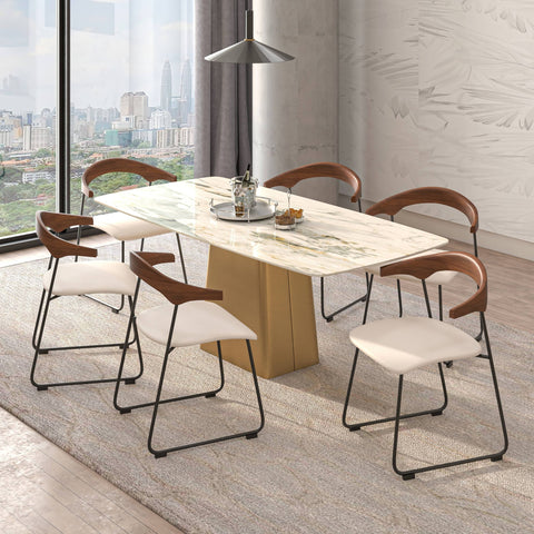 Lyra Dining Chair Upholstered Leather with Iron Legs, Set of 4