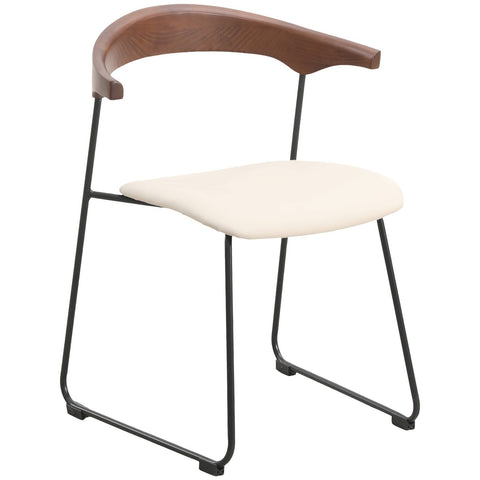 Lyra Leather Dining Chair with a Beech Wood Curved Back and Iron Legs