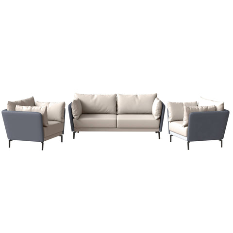 Luxify 3-Piece Leather Sofa Set with Stainless Steel Legs and Removable Cushions