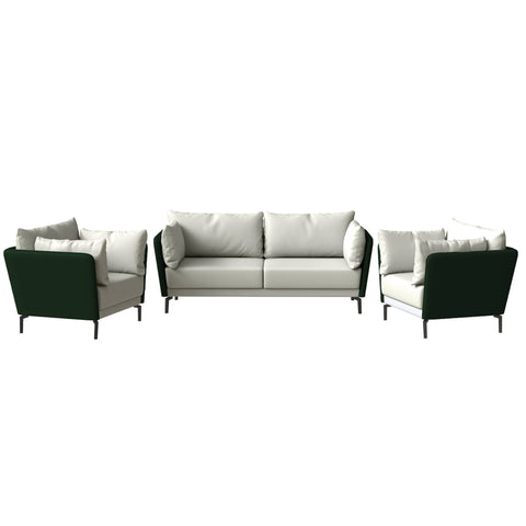 Luxify 3-Piece Leather Sofa Set with Stainless Steel Legs and Removable Cushions