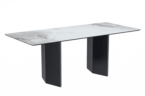 Lior Modern Dining Table with Rectangular Glass/Sintered Stone Tabletop and Black Steel Legs