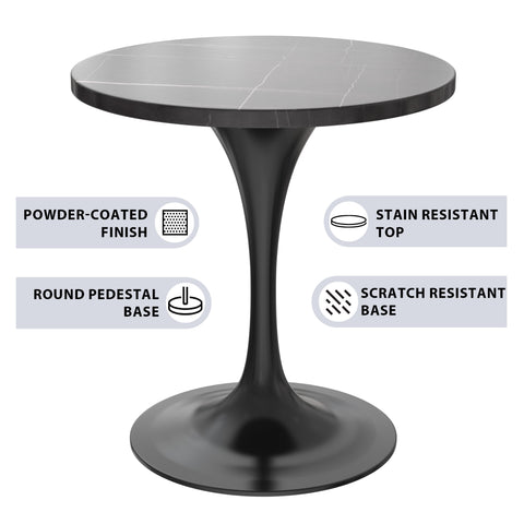 Verve Modern Dining Table with a 27" Round Sintered Stone Tabletop and White Steel Pedestal Base