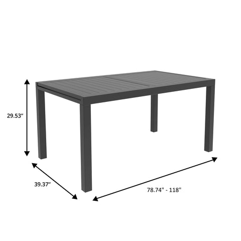 Marlin Extenable Outdoor Dining Table 78-118 in Black Aluminum