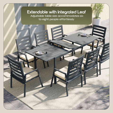 Marlin Extenable Outdoor Dining Table 78-118 in Black Aluminum