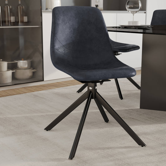 Markley Modern Leather Swival Dining Chair With Metal Legs