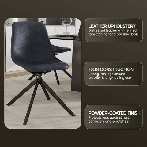 Markley Modern Leather Swival Dining Chair With Metal Legs