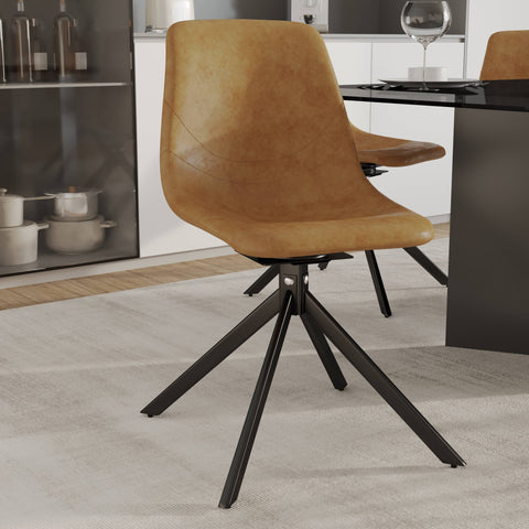 Markley Modern Leather Swival Dining Chair With Metal Legs