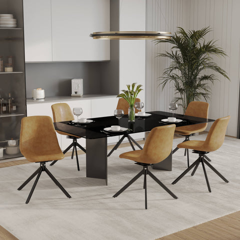 Markley Modern Leather Swival Dining Chair With Metal Legs