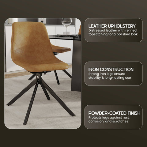 Markley Modern Leather Swival Dining Chair With Metal Legs