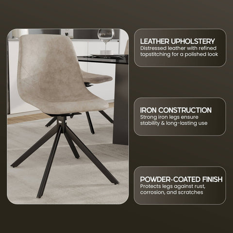 Markley Modern Leather Swival Dining Chair With Metal Legs