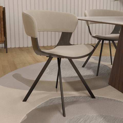 Nymia Modern Upholstered Dining Chair With Saddle Seat Design and Iron Legs