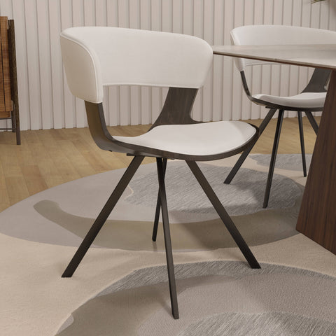 Nymia Modern Upholstered Dining Chair With Saddle Seat Design and Iron Legs