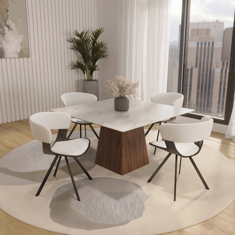 Nymia Modern Upholstered Dining Chair With Saddle Seat Design and Iron Legs