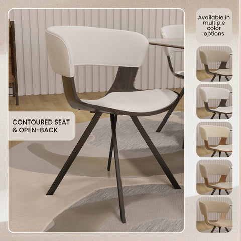 Nymia Modern Upholstered Dining Chair With Saddle Seat Design and Iron Legs