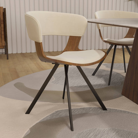 Nymia Modern Upholstered Dining Chair With Saddle Seat Design and Iron Legs