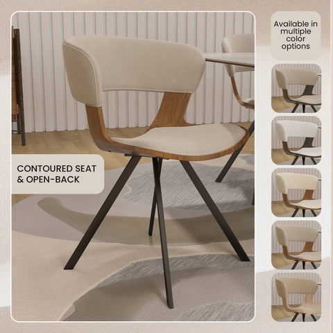 Nymia Modern Upholstered Dining Chair With Saddle Seat Design and Iron Legs