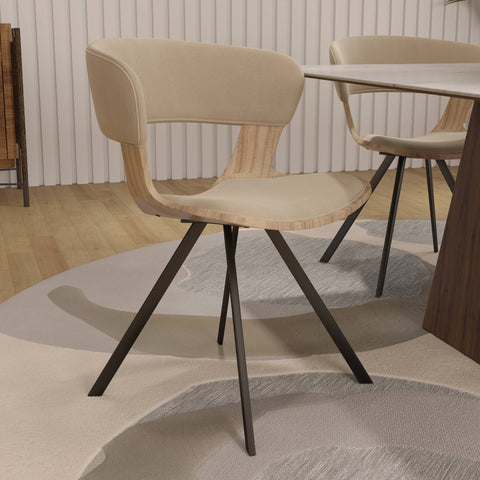 Nymia Modern Upholstered Dining Chair With Saddle Seat Design and Iron Legs