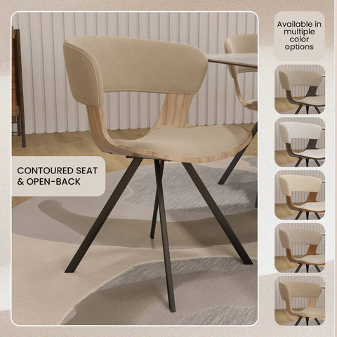 Nymia Modern Upholstered Dining Chair With Saddle Seat Design and Iron Legs