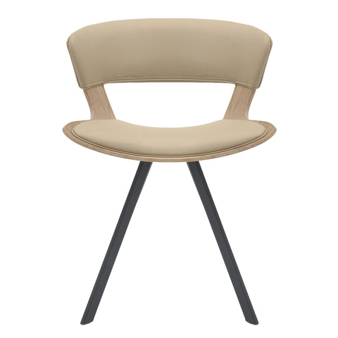 Nymia Modern Upholstered Dining Chair With Saddle Seat Design and Iron Legs