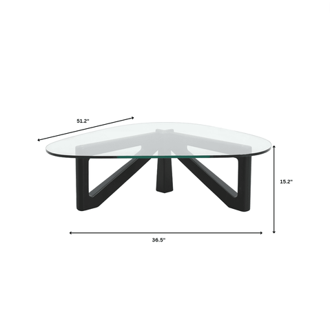 Imperial Triangular Coffee Table with a Glass Tabletop and Wood Base