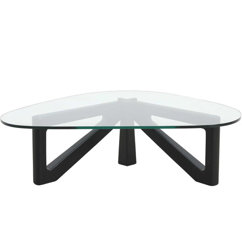 Imperial Triangular Coffee Table with a Glass Tabletop and Wood Base