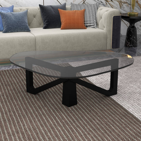 Imperial Triangular Coffee Table with a Glass Tabletop and Wood Base