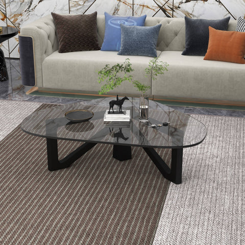 Imperial Triangular Coffee Table with a Glass Tabletop and Wood Base