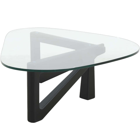 Imperial Triangular Coffee Table with a Glass Tabletop and Wood Base