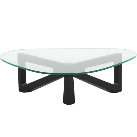 Imperial Triangular Coffee Table with a Glass Tabletop and Wood Base