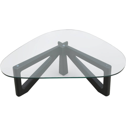 Imperial Triangular Coffee Table with a Glass Tabletop and Wood Base