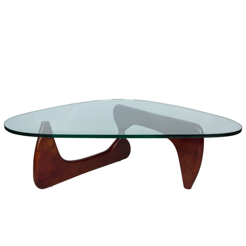 Imperial Triangular Coffee Table with a Glass Tabletop and Wood Base