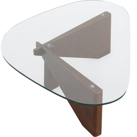 Imperial Triangular Coffee Table with a Glass Tabletop and Wood Base