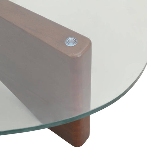 Imperial Triangular Coffee Table with a Glass Tabletop and Wood Base