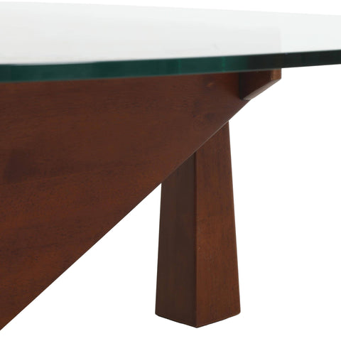 Imperial Triangular Coffee Table with a Glass Tabletop and Wood Base