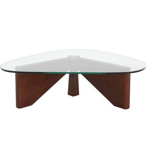 Imperial Triangular Coffee Table with a Glass Tabletop and Wood Base