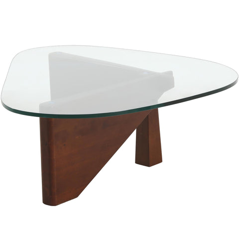 Imperial Triangular Coffee Table with a Glass Tabletop and Wood Base