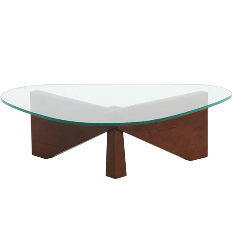 Imperial Triangular Coffee Table with a Glass Tabletop and Wood Base