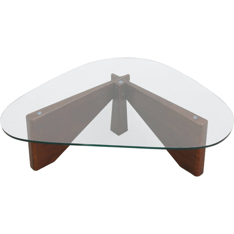 Imperial Triangular Coffee Table with a Glass Tabletop and Wood Base