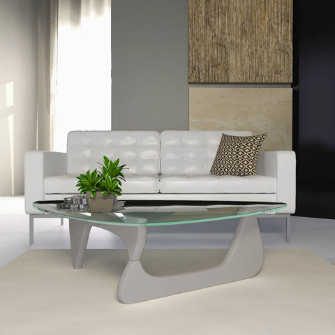 Imperial Triangular Coffee Table with a Glass Tabletop and Wood Base