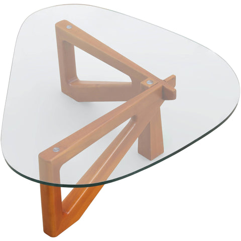 Imperial Triangular Coffee Table with a Glass Tabletop and Wood Base