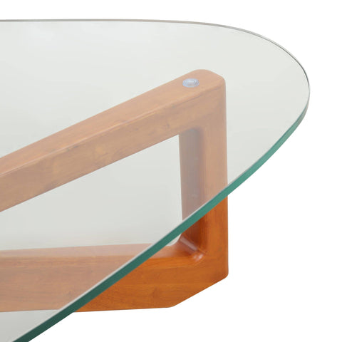 Imperial Triangular Coffee Table with a Glass Tabletop and Wood Base