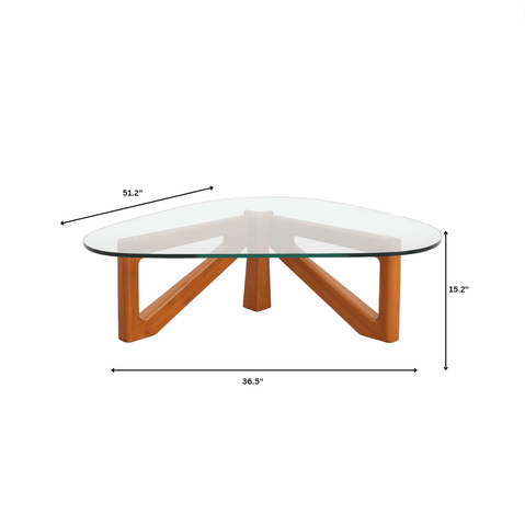 Imperial Triangular Coffee Table with a Glass Tabletop and Wood Base