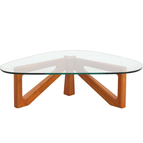 Imperial Triangular Coffee Table with a Glass Tabletop and Wood Base