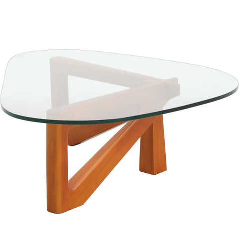 Imperial Triangular Coffee Table with a Glass Tabletop and Wood Base